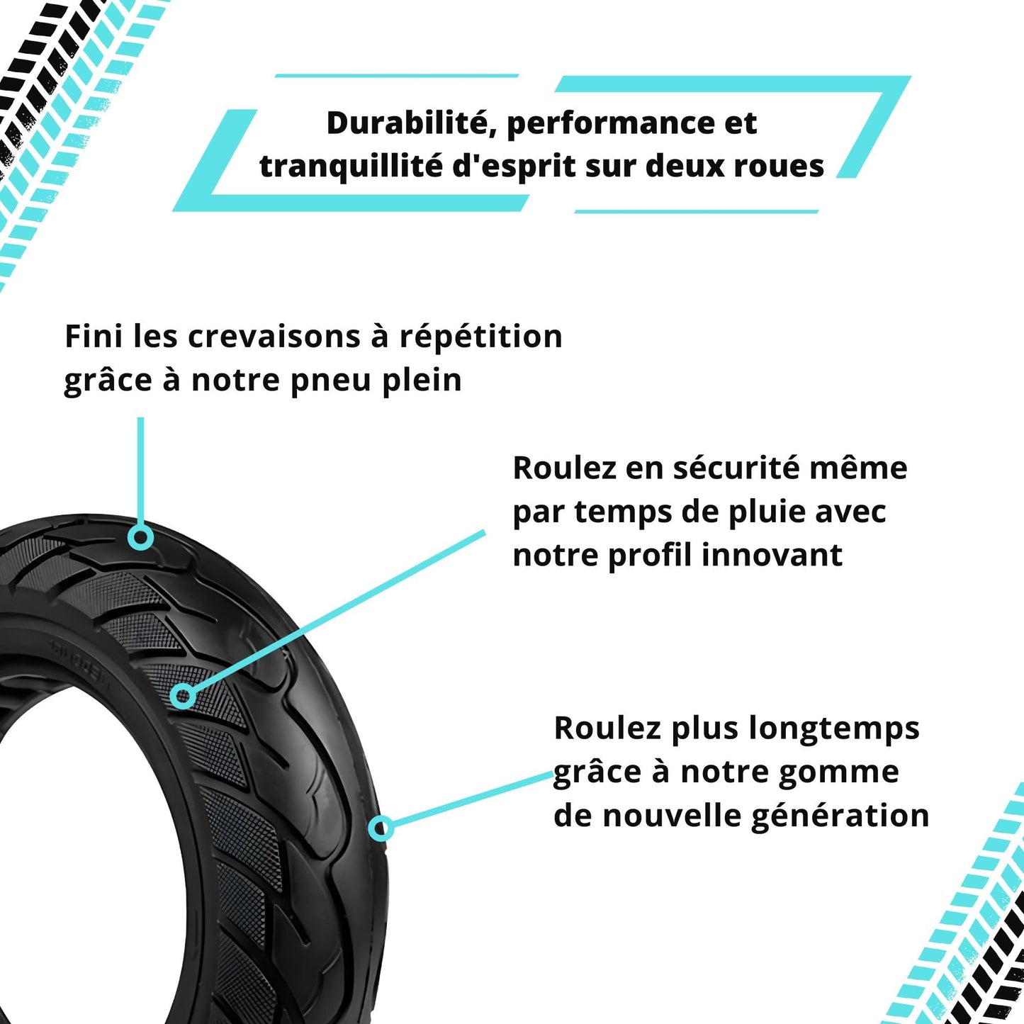 Pneu Plein 10x2.50 pouces Xiaomi, Ducati, Lexgo, Vivobike S2