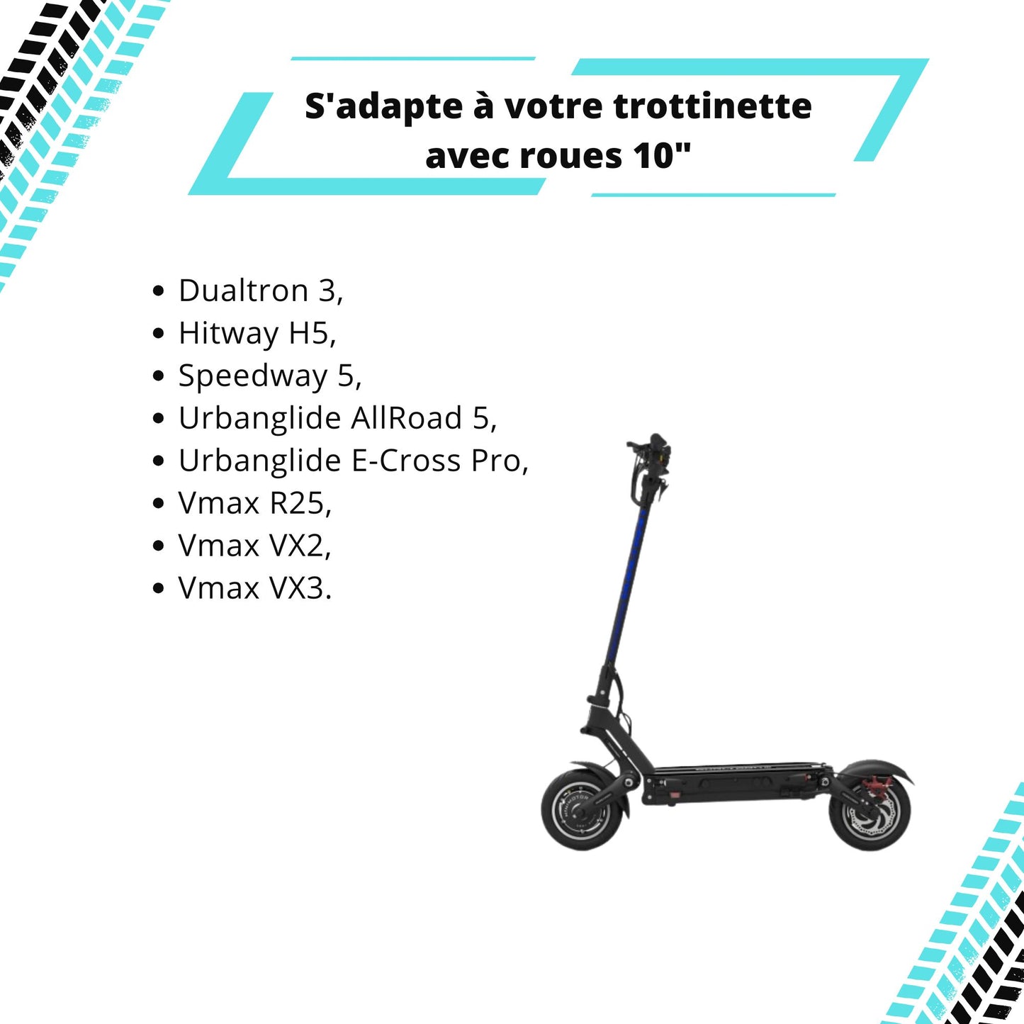 Pneu Plein 10x2.70-6.5 pouces (49.5mm) Dualtron 3, Hitway H5 & Speedway 5 Urbanglide E-Cross pro