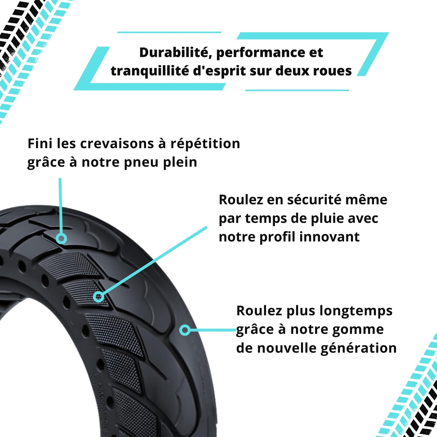 Pneu Plein Increvable 10x2.50-6,5 Pouces